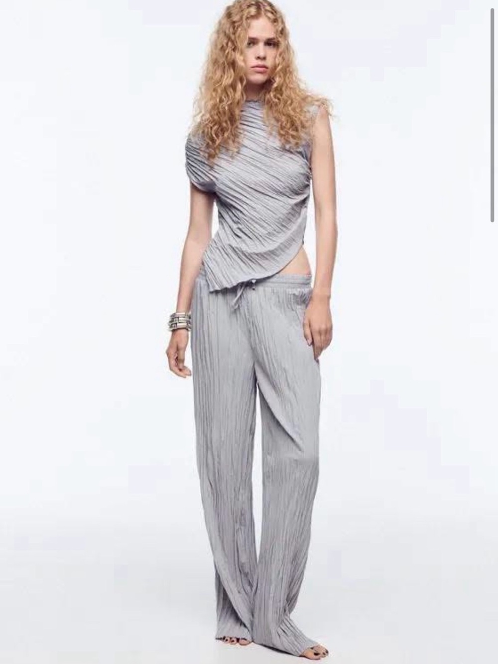 Zara Lilac/Gray Pleated Top and Pants Set